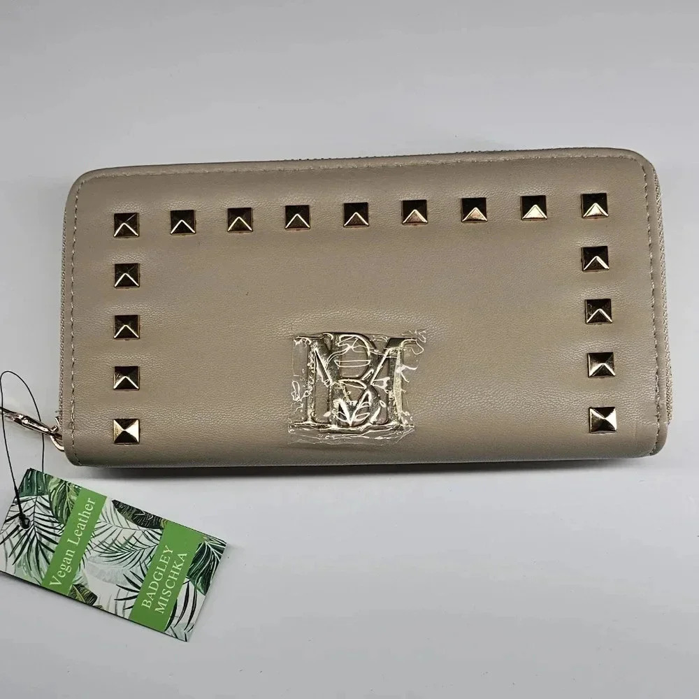 Badgley Mischka wallet w/ large gold studs NWT